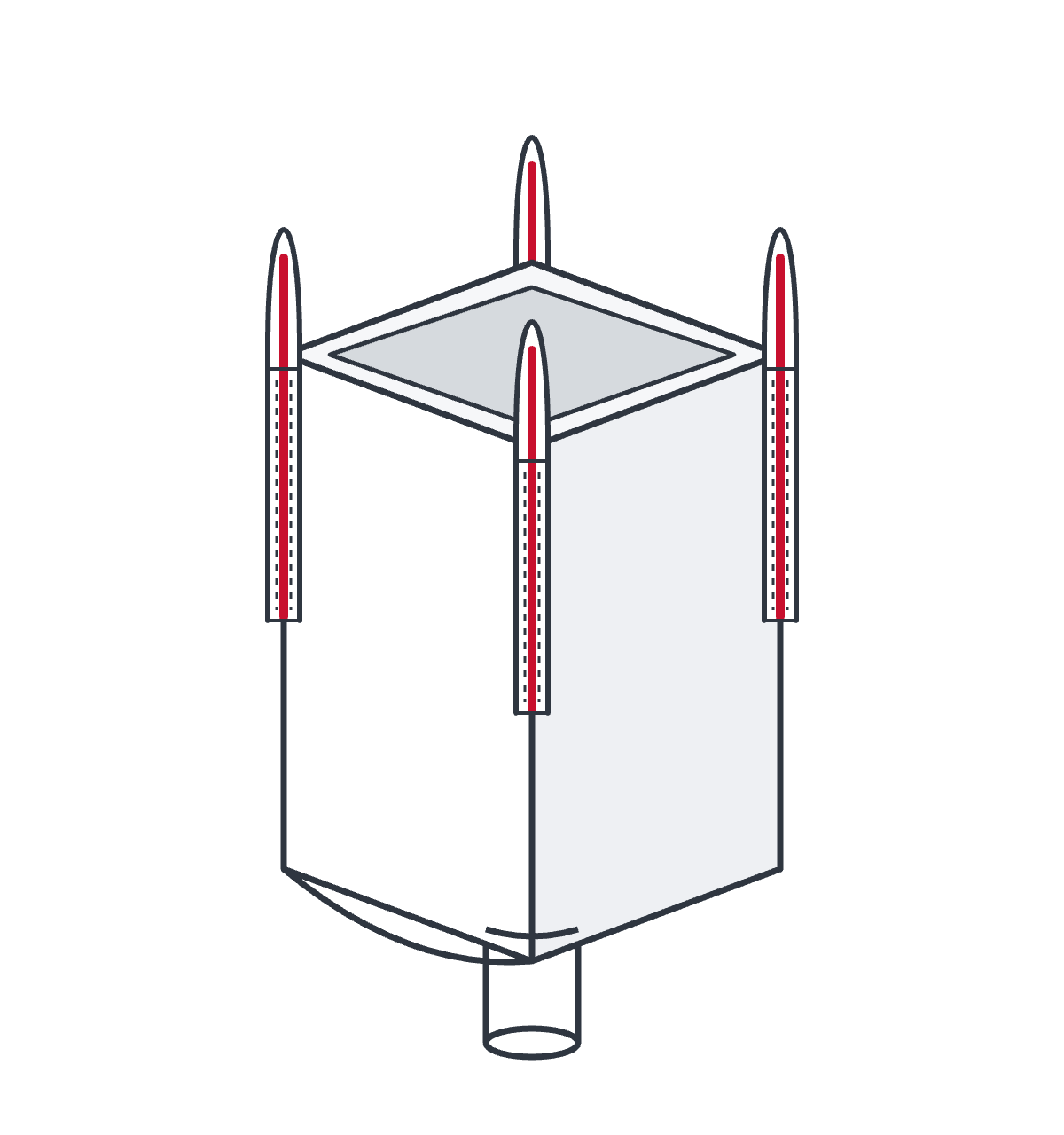 Diagrama: Big Bag superior abierta con válvula de descarga
