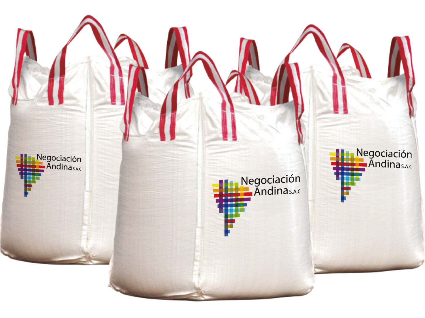 Three NEGASAC Big Bags with the Negociación Andina logo