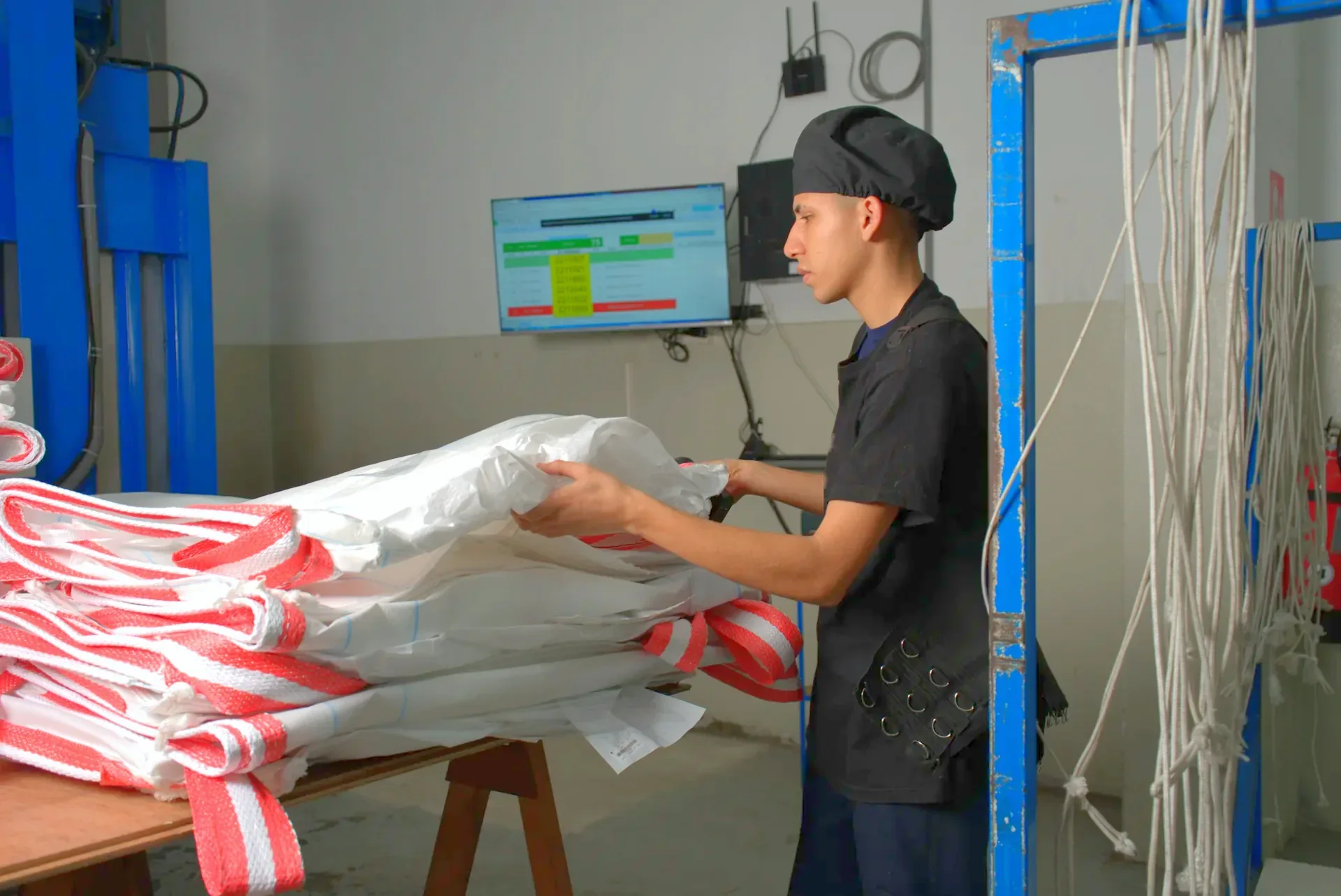 Operator reviewing the Big Bag traceability record on screen